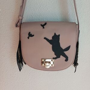 Chic Beige Cat Design Crossbody Bag